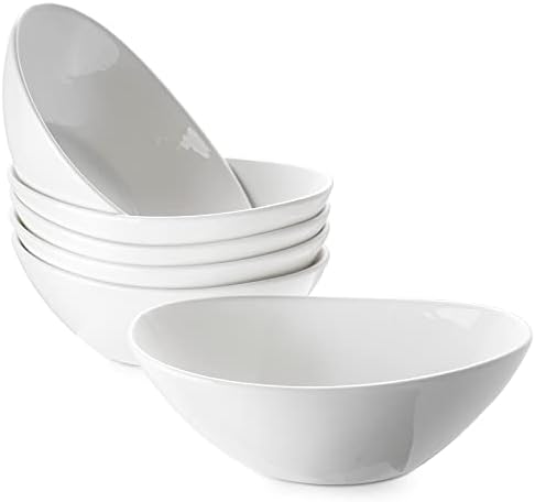 7" Small Serving Bowls Set of 6, 15 OZ Oval Serving Dishes in 7 inches in White