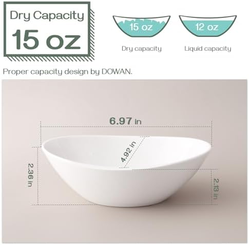 7" Small Serving Bowls Set of 6, 15 OZ Oval Serving Dishes in 7 inches in White, alternate view 3