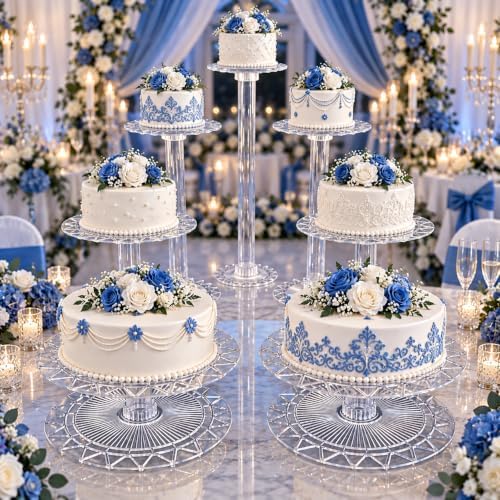 7 Tier Acrylic Wedding Cake Stand Set - Heavy Duty Round Cake and Cupcake Stand Combo for Showcase Table, alternate view 3