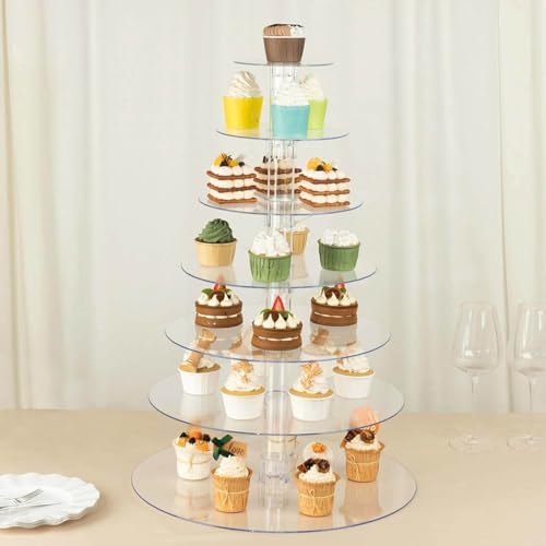 7-Tier Clear Heavy Duty Round Acrylic Cake Stand, Cupcake Tower Dessert Holder Display Stand with Film Sheets