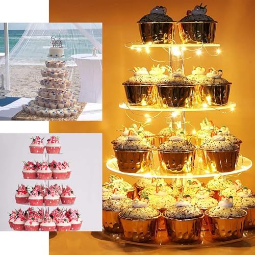 7-Tier Clear Heavy Duty Round Acrylic Cake Stand, Cupcake Tower Dessert Holder Display Stand with Film Sheets, alternate view