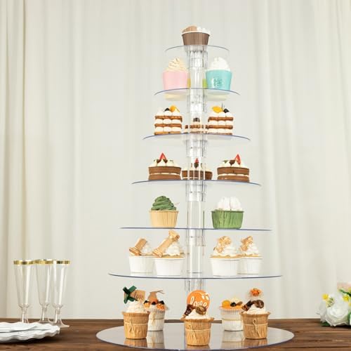 7-Tier Clear Heavy Duty Round Acrylic Cake Stand, Cupcake Tower Dessert Holder Display Stand with Film Sheets, alternate view