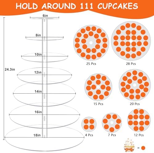 7 Tier Large Cupcake Stand, Round Cupcake Stand for 100 Cupcakes, Tiered Cupcake Display Stand, Clear Acrylic, alternate view