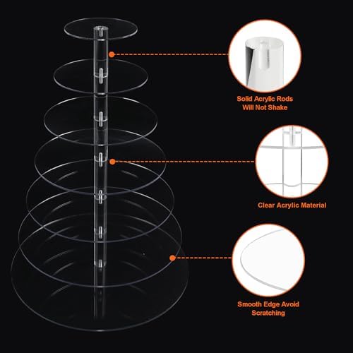 7 Tier Large Cupcake Stand, Round Cupcake Stand for 100 Cupcakes, Tiered Cupcake Display Stand, Clear Acrylic, alternate view
