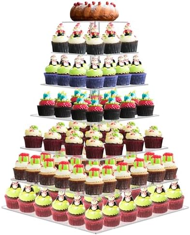 7 Tier Large Cupcake Stand, Square Cupcake Stand for 150 Cupcakes, Tiered Cupcake Holder Stand, Clear Acrylic