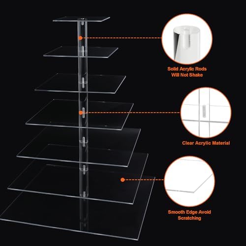 7 Tier Large Cupcake Stand, Square Cupcake Stand for 150 Cupcakes, Tiered Cupcake Holder Stand, Clear Acrylic, alternate view