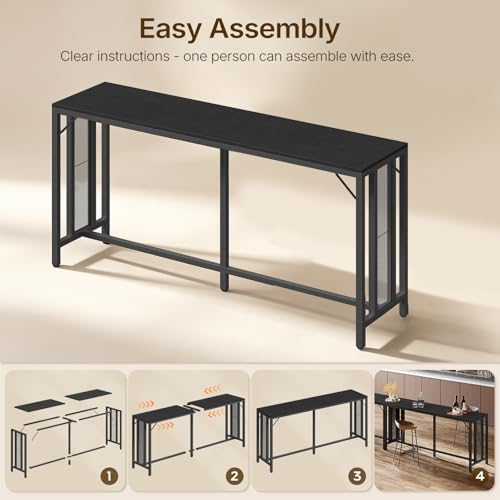 70.9" Bar Table, Long Counter Bar Height Table, Rectangular Bar Pub Table with Metal Frame, for Dining Room, alternate view 6