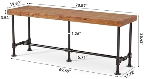70.9-Inch Long Solid Wood Bar Table for 6-8 People, Industrial Narrow Counter Height Pub Table with Metal, alternate view 2