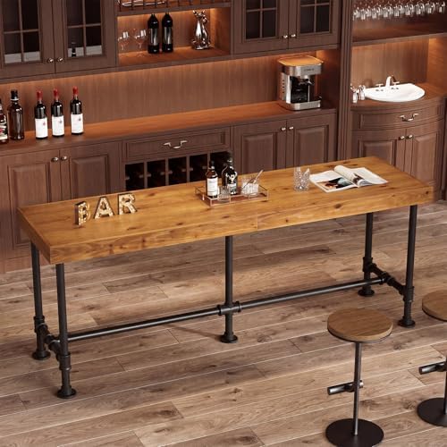 70.9-Inch Long Solid Wood Bar Table for 6-8 People, Industrial Narrow Counter Height Pub Table with Metal, alternate view 3