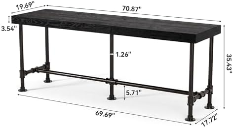 70.9-Inch Long Solid Wood Bar Table for 6-8 People, Industrial Narrow Counter Height Pub Table with Metal, alternate view 2