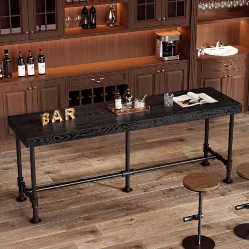 70.9-Inch Long Solid Wood Bar Table for 6-8 People, Industrial Narrow Counter Height Pub Table with Metal, alternate view 3