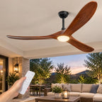 70" Outdoor Ceiling Fan with Light and Remote, Solid Wood 3-Blade Ceiling Fan with DC Motor for Patio and