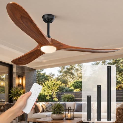70" Outdoor Ceiling Fan with Light and Remote, Solid Wood 3-Blade Ceiling Fan with DC Motor for Patio and, alternate view 2