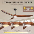 70" Outdoor Ceiling Fan with Light and Remote, Solid Wood 3-Blade Ceiling Fan with DC Motor for Patio and, alternate view 3