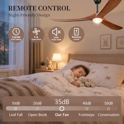 70" Outdoor Ceiling Fan with Light and Remote, Solid Wood 3-Blade Ceiling Fan with DC Motor for Patio and, alternate view 6