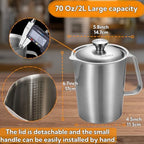70 Oz Stainless Steel Pitcher with Lid, Graduated Measuring Cup in Silver, alternate view 2