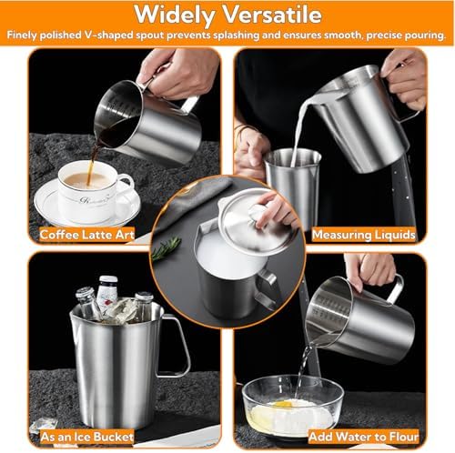 70 Oz Stainless Steel Pitcher with Lid, Graduated Measuring Cup in Silver, alternate view 3