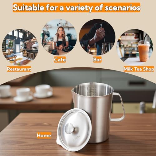 70 Oz Stainless Steel Pitcher with Lid, Graduated Measuring Cup in Silver, alternate view 7