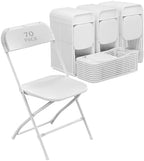 70 Pack White Plastic Folding Chairs, Steel Frame,350lb