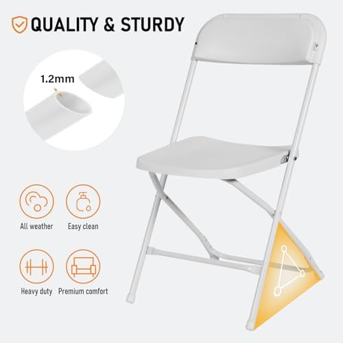 70 Pack White Plastic Folding Chairs, Steel Frame,350lb, alternate view 5