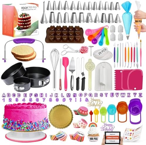 700 PCs Cake Decorating Kit with Baking Supplies Cake Decoration Set including Springform Pans, Cake Turntable
