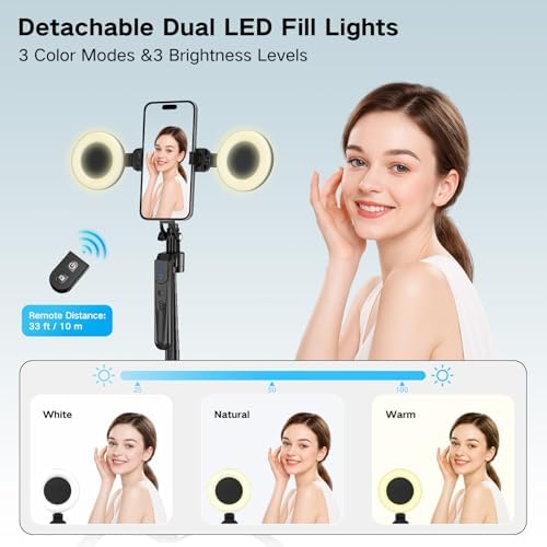 70inch Auto Face Tracking Tripod, Vlogging Kit for iPhone with Light and Mic in Black-SM, alternate view 2