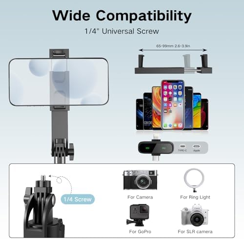 70inch Auto Face Tracking Tripod, Vlogging Kit for iPhone with Light and Mic in Black-SM, alternate view 7