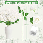 70PCS White Rose Artificial Flowers with 50PCS Diamond Pins for Bouquets, Fake Silk Roses Flower for Home, alternate view 3