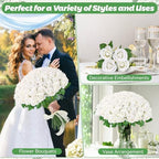 70PCS White Rose Artificial Flowers with 50PCS Diamond Pins for Bouquets, Fake Silk Roses Flower for Home, alternate view 6