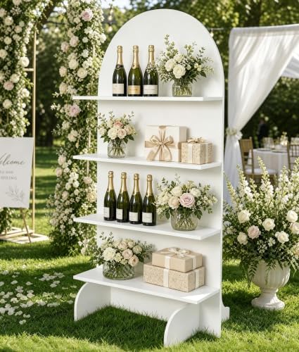 71IN 4-Tier Wooden Wedding Gift Display Arch 2-in-1 Dessert Display in white