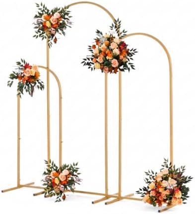 72"/60"/48" Metal Garden Arbor Arch Set, 3-Piece Wedding Backdrop Stand for Ceremony, Party & Garden, Gold in