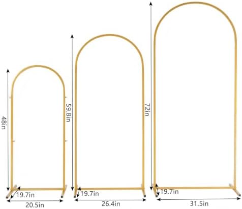 72"/60"/48" Metal Garden Arbor Arch Set, 3-Piece Wedding Backdrop Stand for Ceremony, Party & Garden, Gold in, alternate view