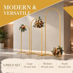 72"/60"/48" Metal Garden Arbor Arch Set, 3-Piece Wedding Backdrop Stand for Ceremony, Party & Garden, Gold in, alternate view