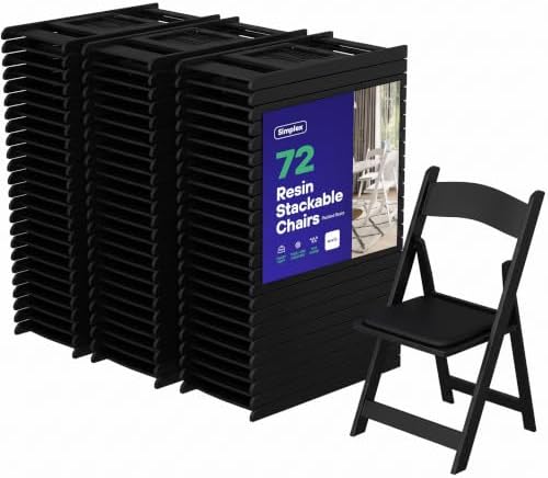 72 Black Resin Folding Chairs, Stackable Event & Party Chairs, 800 LB Weight Capacity, Indoor Outdoor in Black