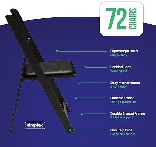 72 Black Resin Folding Chairs, Stackable Event & Party Chairs, 800 LB Weight Capacity, Indoor Outdoor in Black, alternate