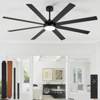 72" Ceiling Fans with Lights: Black Indoor/Outdoor Ceiling Fan for Patios Living Room - 8 Blades Dimmable Large