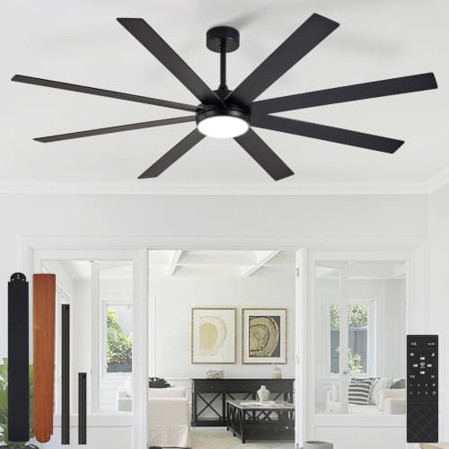 72" Ceiling Fans with Lights: Black Indoor/Outdoor Ceiling Fan for Patios Living Room - 8 Blades Dimmable Large