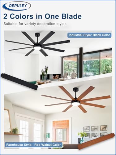 72" Ceiling Fans with Lights: Black Indoor/Outdoor Ceiling Fan for Patios Living Room - 8 Blades Dimmable Large, alternate