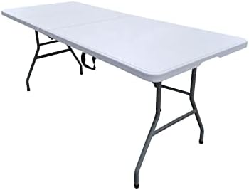 72 Inch Rectangle Plastic Fold-in-Half Table, Heavy Duty White