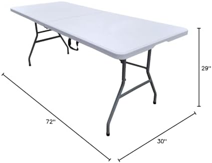 72 Inch Rectangle Plastic Fold-in-Half Table, Heavy Duty White, alternate view 2