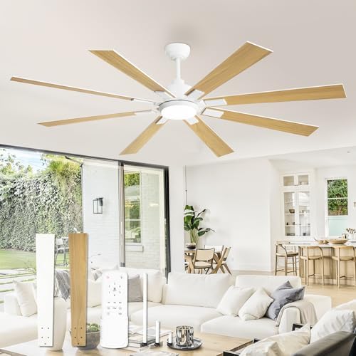 72 inch White Ceiling Fans with Lights and Remote, Indoor/Outdoor Ceiling Fan for Patio Living Room, 6 Speed
