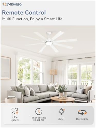 72 inch White Ceiling Fans with Lights and Remote, Indoor/Outdoor Ceiling Fan for Patio Living Room, 6 Speed, alternate view