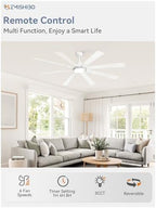 72 inch White Ceiling Fans with Lights and Remote, Indoor/Outdoor Ceiling Fan for Patio Living Room, 6 Speed, alternate view