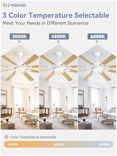 72 inch White Ceiling Fans with Lights and Remote, Indoor/Outdoor Ceiling Fan for Patio Living Room, 6 Speed, alternate view