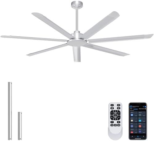 72'' Industrial Ceiling Fan No Light for Patio, Garage, Silver in Silver