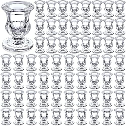 72 Pack Glass Candlestick Holders Bulk 2.5 Inch Taper Candle Holders Small Ritual Candle Stand Table