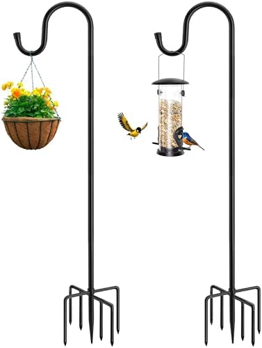 72" Shepherds Hooks for Outdoor, Heavy Duty Bird Feeder Pole with 7 Base Prongs, Adjustable Garden Hanging
