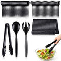 72Pc Plastic Serving Utensils Set Disposable Tong Spoon for Buffet in Black