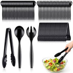 72Pc Plastic Serving Utensils Set Disposable Tong Spoon for Buffet in Black