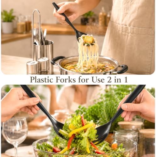 72Pc Plastic Serving Utensils Set Disposable Tong Spoon for Buffet in Black, alternate view 6